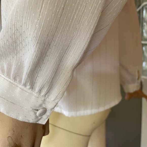 Vintage JAC DALE IVORY BLOUSE with SILVER THREAD Dressy Long Sleeve, Button-Down - Picture 6 of 16